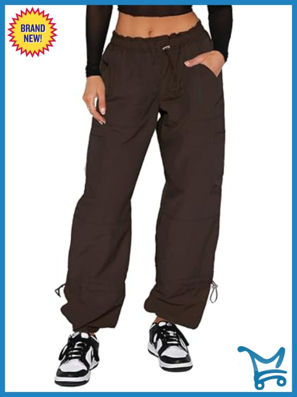 Womens Baggy Parachute Cargo Pants Wide Leg Y2K Streetwear